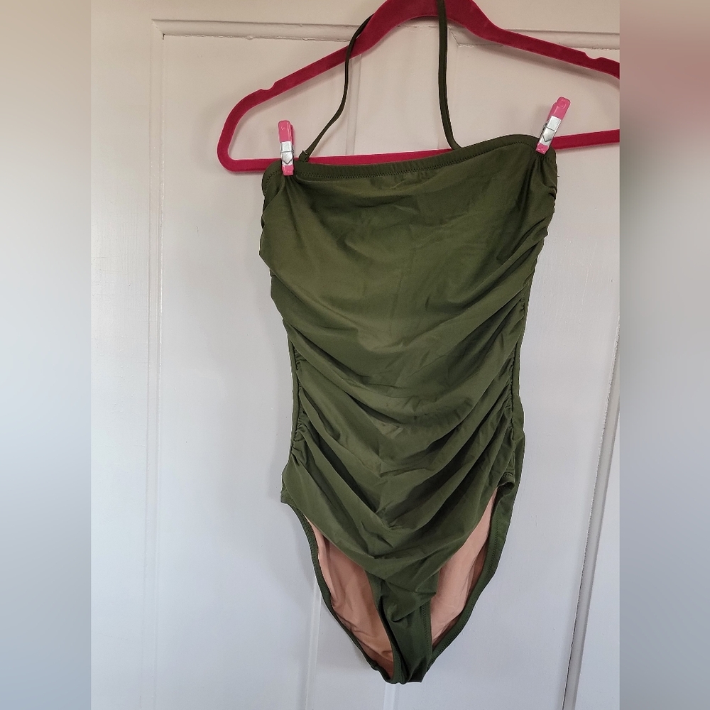 J. Crew Olive Green One Piece Bandeau Swimsuit